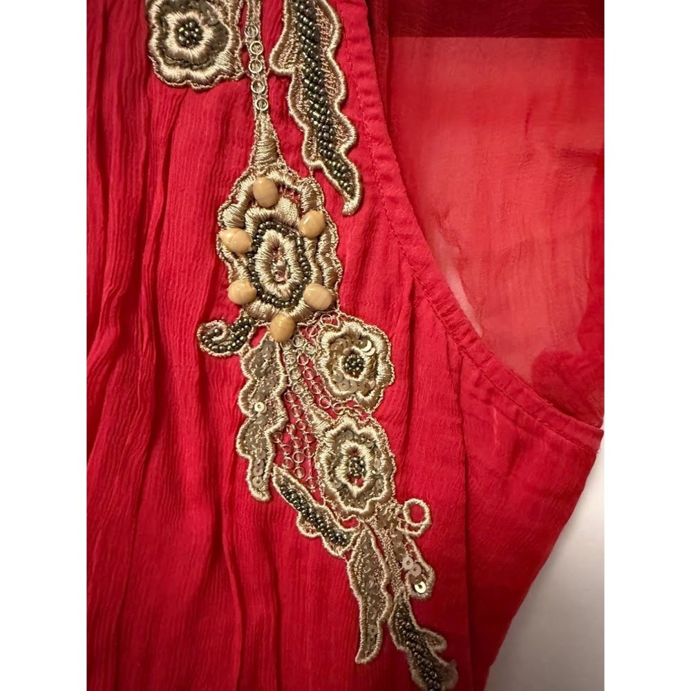 Taurus Red Sheer Embellished Cap Sleeve Dress XL 40 - Picture 2 of 4